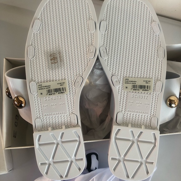 Schutz Lizzie Slides White Jelly Metal Studs Resort Beach Revolve